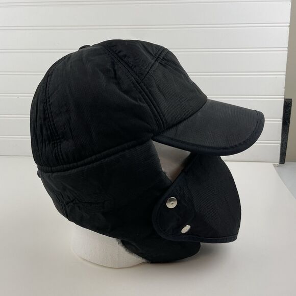 Supplex Bomber Trapper Ear Flap Hat Black Detachable Face Cover Mask Faux Fur - Picture 5 of 11